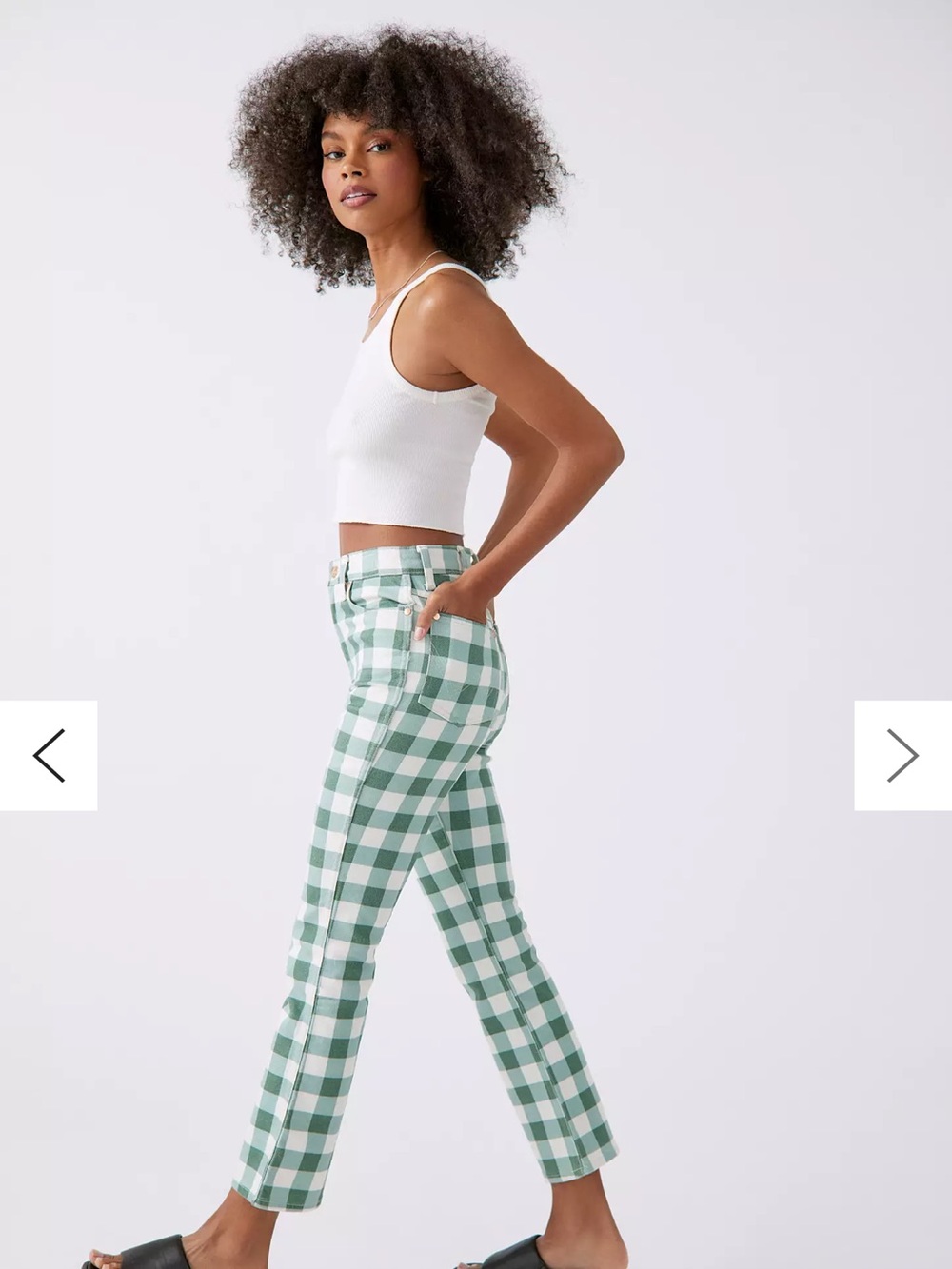 Wrangler Green & White Gingham Cropped Flare Pants - Picture 2 of 7